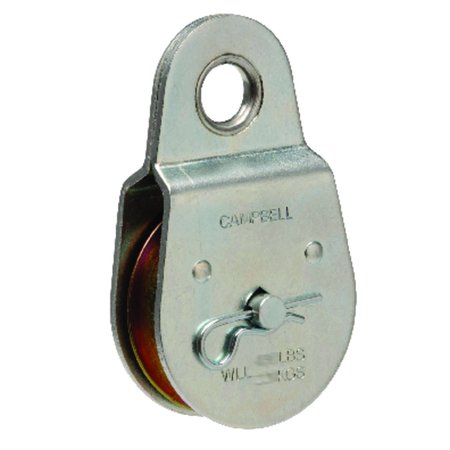 CAMPBELL CHAIN & FITTINGS Campbell 2-1/2 in. D Zinc Plated Steel Fixed Eye Single Sheave Rigid Eye Pulley T7550403